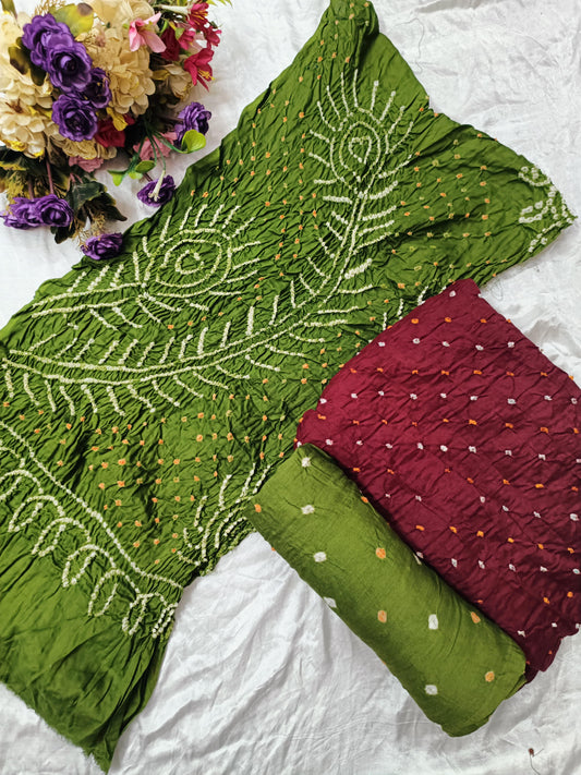 Bareek Bandhej Cotton Satin Dress Material