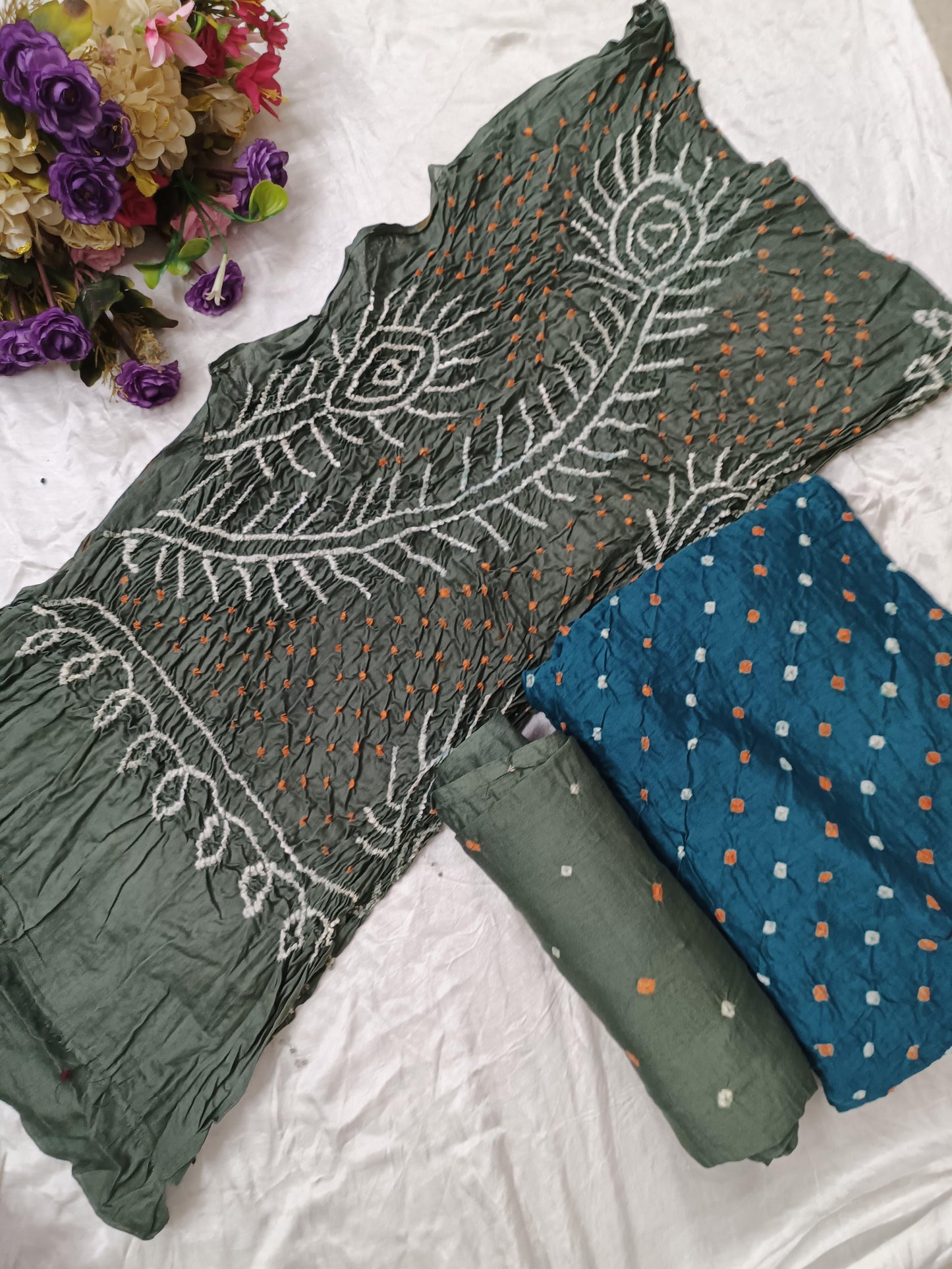 Bareek Bandhej Cotton Satin Dress Material