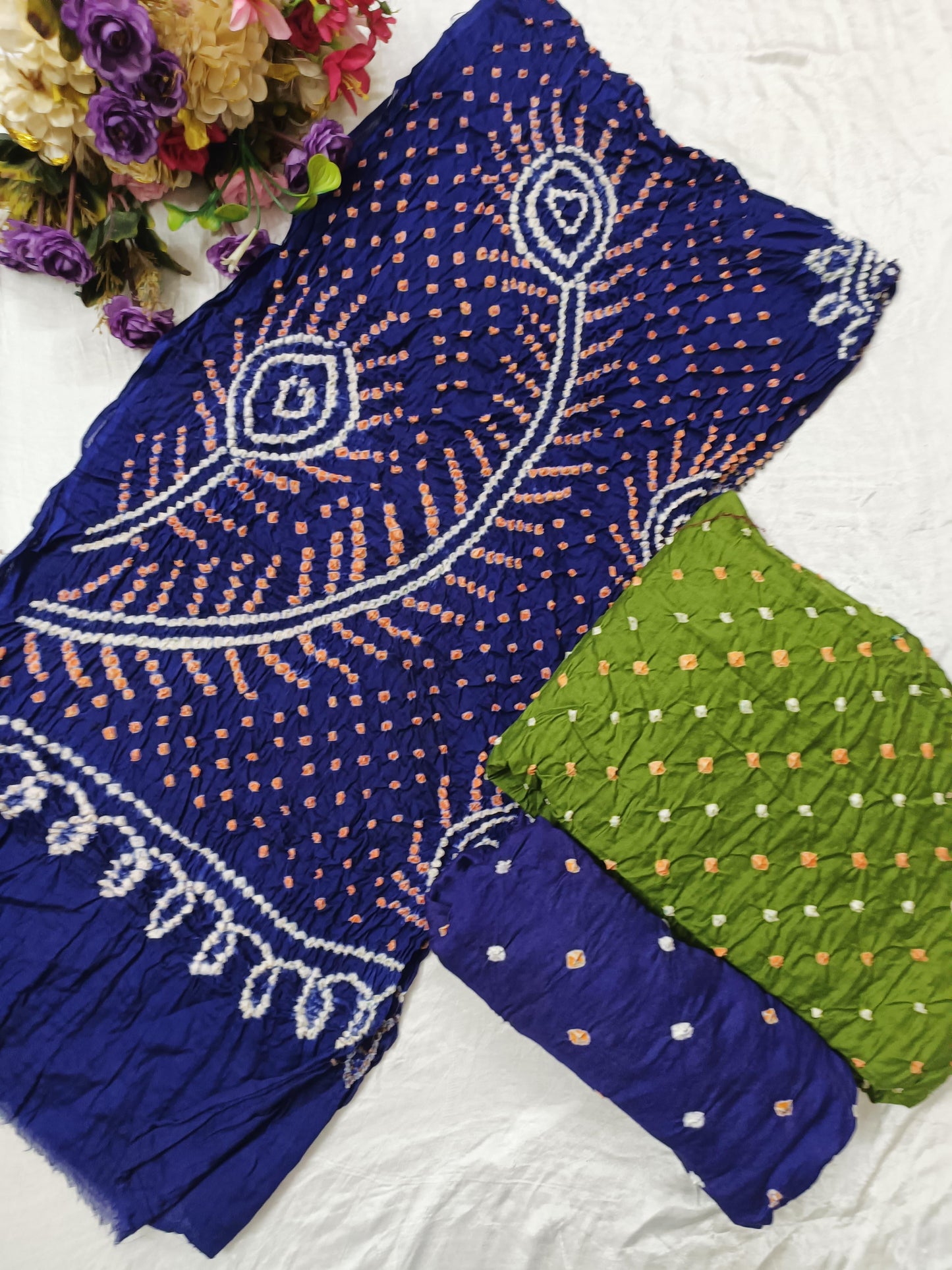 Bareek Bandhej Cotton Satin Dress Material